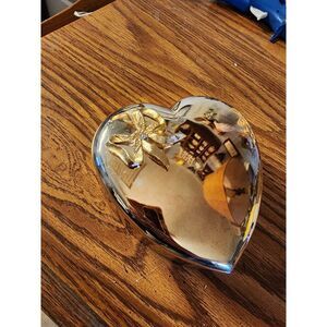Vintage Japan Gold Silver Plated Tarnish Resistant Heart Shaped Trinket Box Bow‎